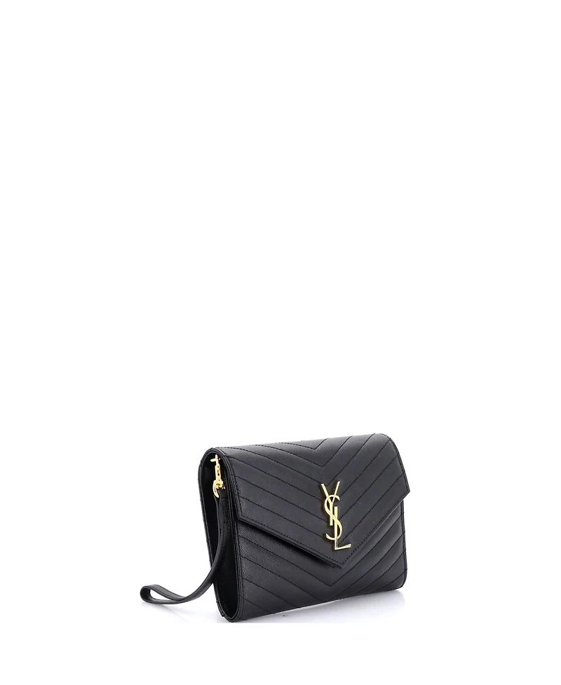 Pre-Owned Saint Laurent Classic Monogram Envelope Wristlet Clutch Matelasse Chevron Leather