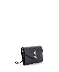 Pre-Owned Saint Laurent Classic Monogram Envelope Wristlet Clutch Matelasse Chevron Leather