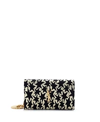 Pre-Owned Saint Laurent Classic Monogram Wallet on Chain Woven Fabric