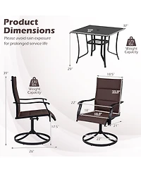 Costway 5PCS Outdoor Dining Set, 4 Swivel Chairs and Square Patio Table with Umbrella Hole