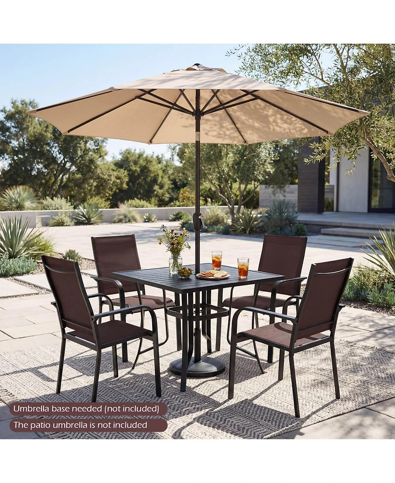 Costway 5 Pcs Patio Furniture Dining Set, Outdoor Square Table and Stackable Chairs with Umbrella Hole