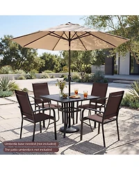 Costway 5 Pcs Patio Furniture Dining Set, Outdoor Square Table and Stackable Chairs with Umbrella Hole