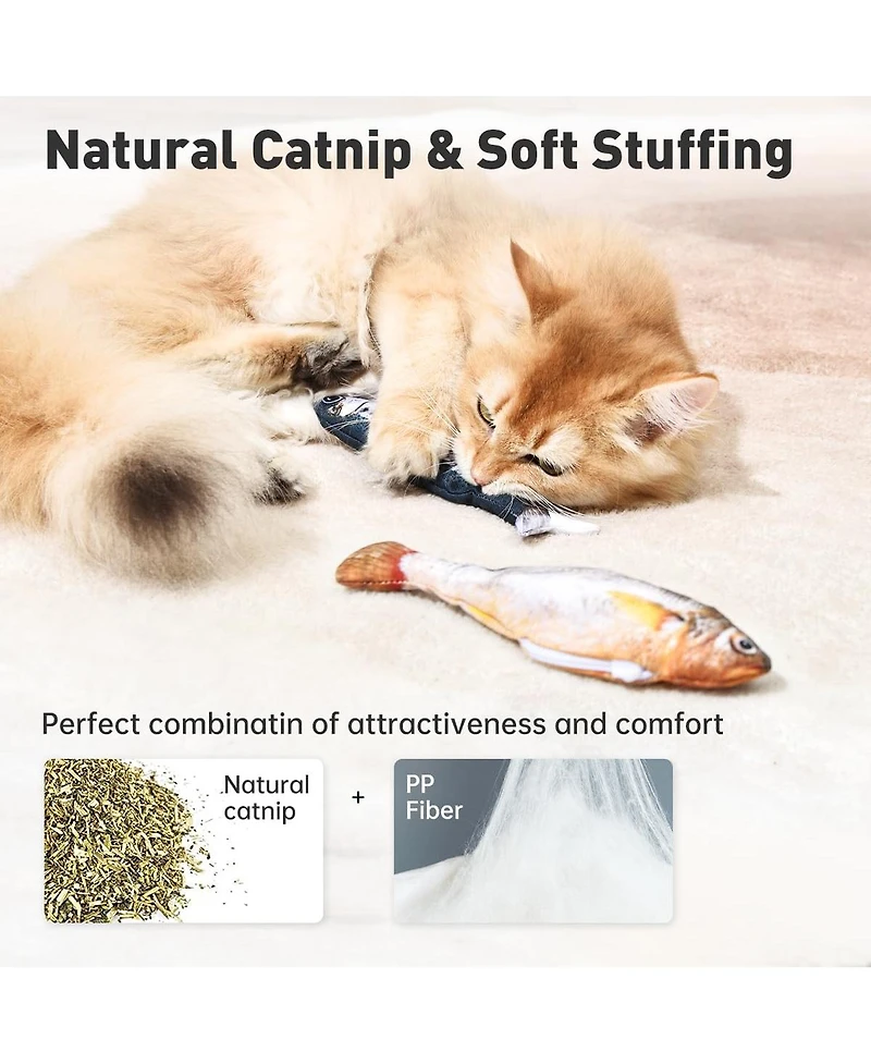 Aronkl 3 Pack Interactive Flopping Fish Cat Toys Tap-Activated Rechargeable Realistic 3 Flapping Modes Durable Plush