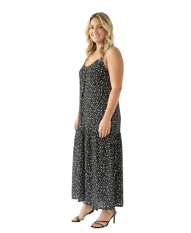 24seven Comfort Apparel Plus Essential Curvy Dot Print Scoop Neck Dress
