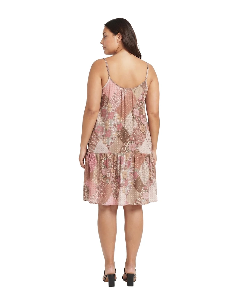 24seven Comfort Apparel Plus Essential Curvy Patchwork Mini Dress