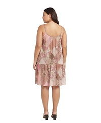 24seven Comfort Apparel Plus Essential Curvy Patchwork Mini Dress