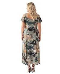 24seven Comfort Apparel Plus Elevate Curvy Paisley Print Maxi Dress