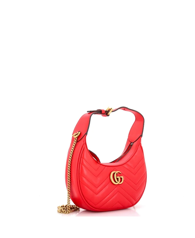 Pre-Owned Gucci Mini Gg Marmont Half Moon Hobo Matelasse Leather