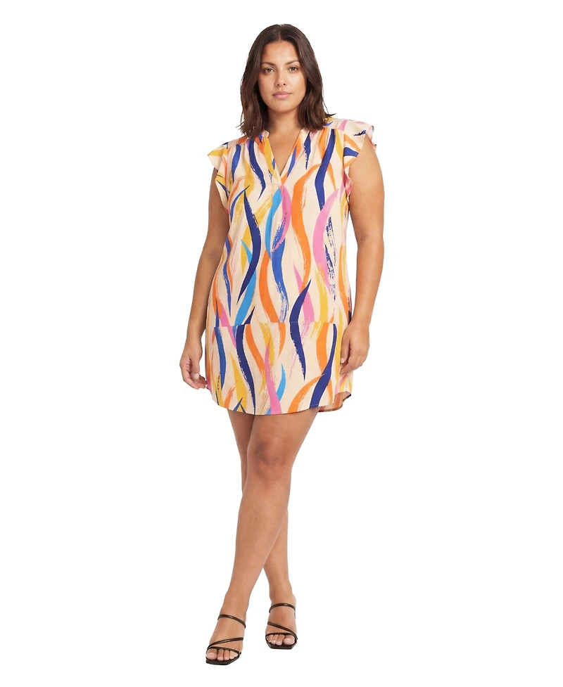 24seven Comfort Apparel Plus Essential Curvy Abstract Print Shift Dress