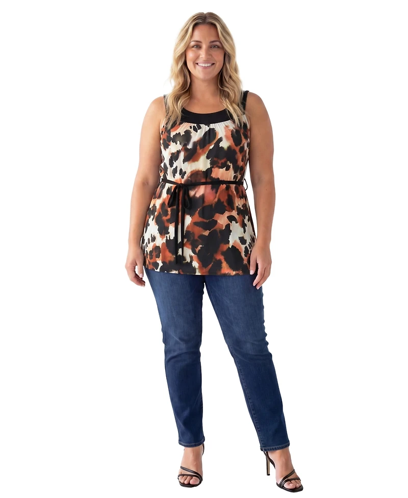 24seven Comfort Apparel Plus Essential Curvy Cheetah Print Round Neck Top