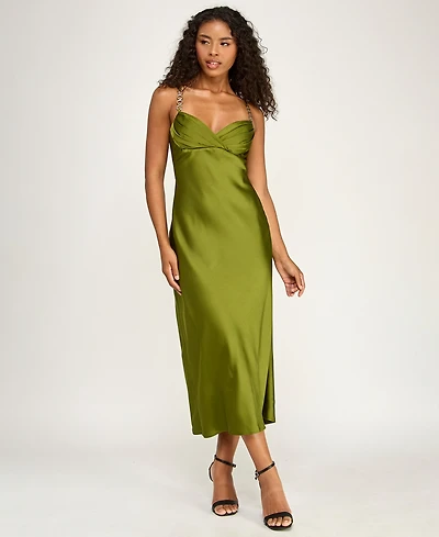 City Studios Juniors' V-Neck Pleated Midi Dress