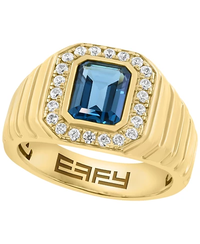 Effy Collection London Blue Topaz (3-1/2 ct. t.w.) and White Zircon (1-5/8 ct. t.w.) Ring in Gold Over Silver