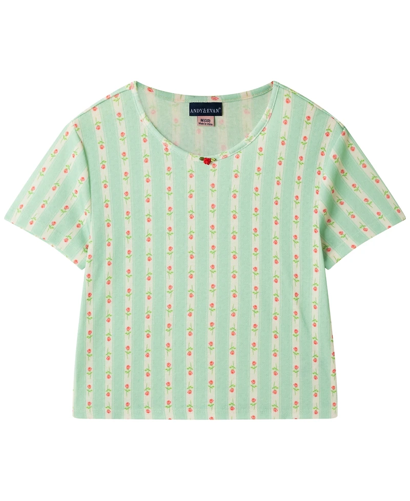 Andy & Evan Girls' 6-16 Rosette T-Shirt and Shorts, 2-Piece Pajama Set