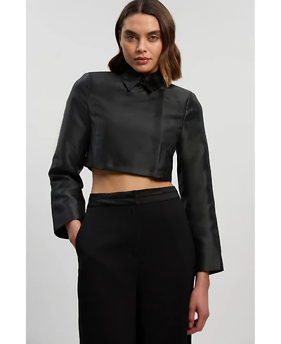 Karen Millen Women's Satin Twill Cropped Wrap Tailored Jacket
