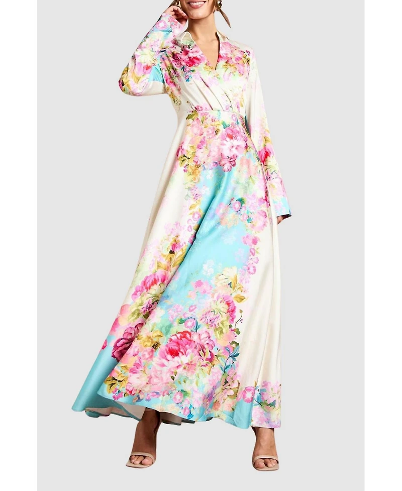 Coast Women's Placement Print Wrap Front Gown