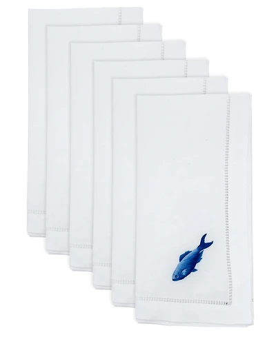 Saro Lifestyle Embroidered Fish Cotton Napkins, Set of 6