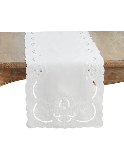 Saro Lifestyle Embroidered Linen Scalloped Table Runner