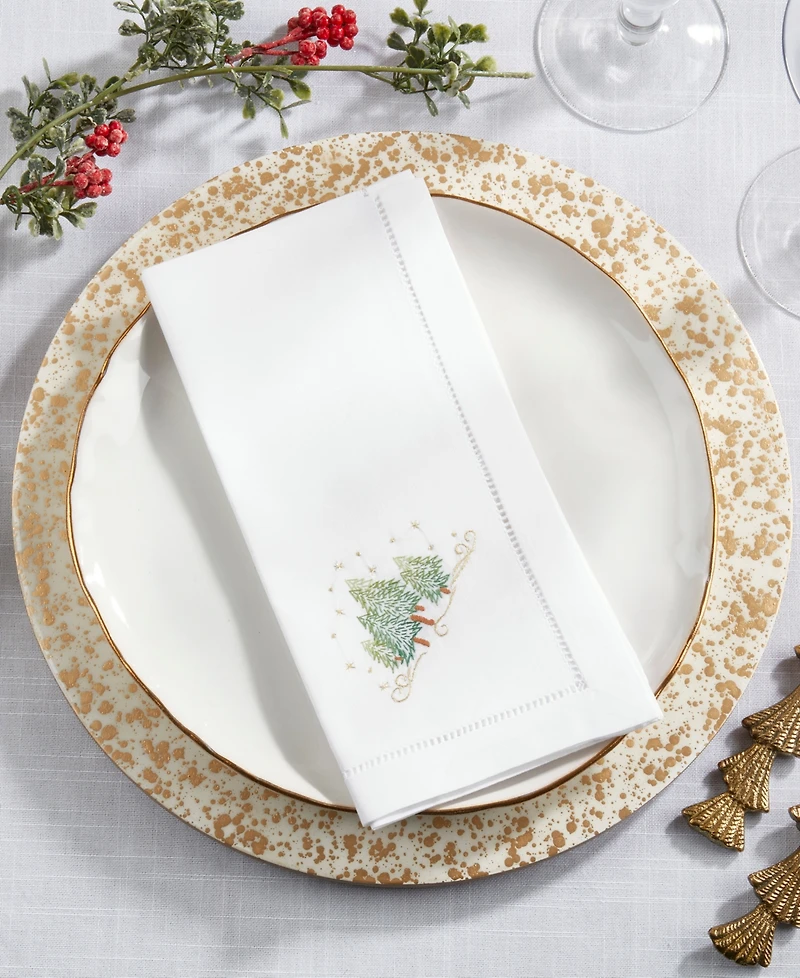 Saro Lifestyle Embroidered Holiday Tree Cotton Napkins, Set of 6