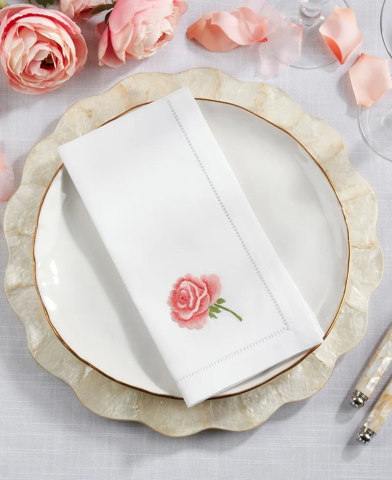 Saro Lifestyle Floral Embroidered Cotton Decorative Napkins, Set of 6