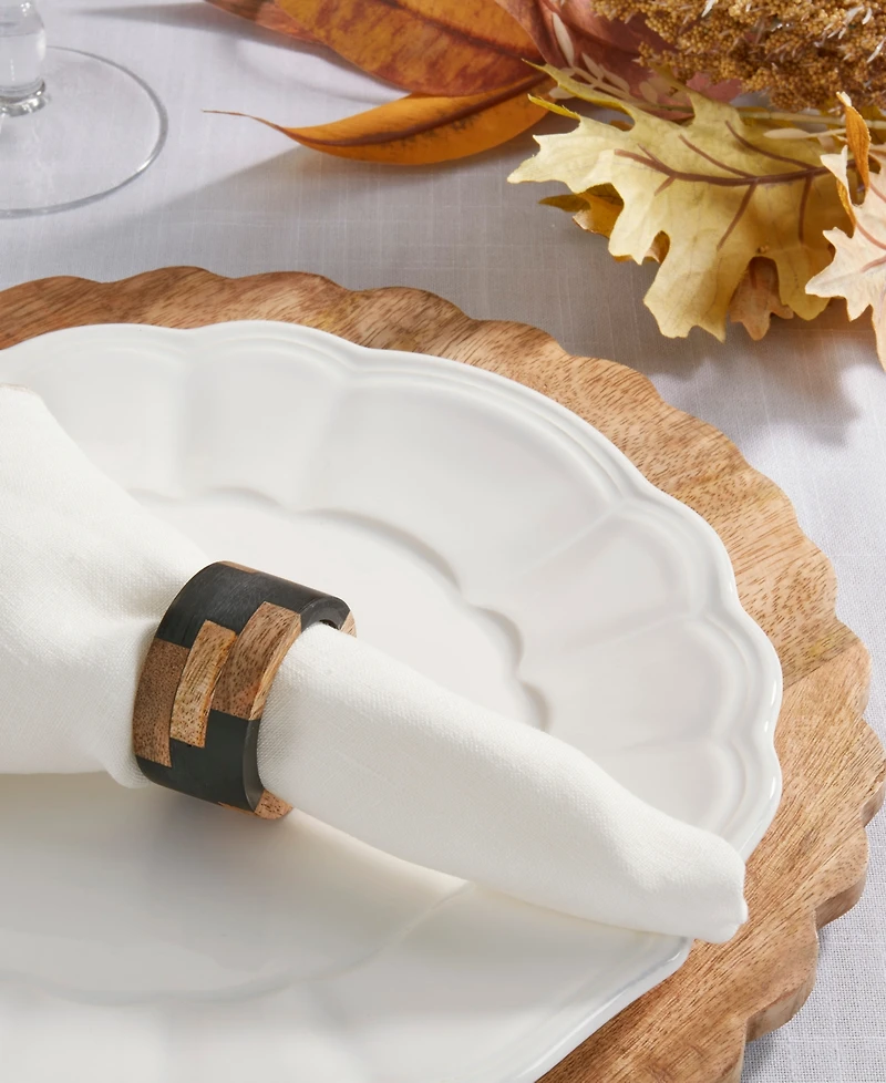 Saro Lifestyle Mango Wood and Resin Napkin Rings, Set of 4