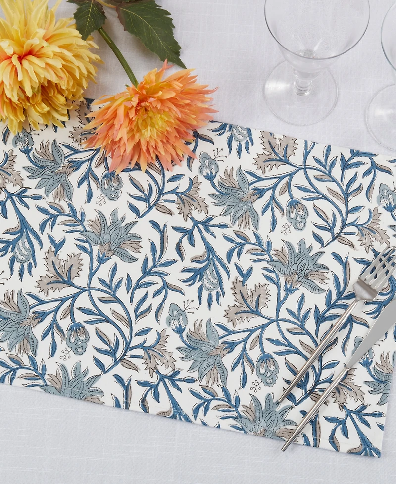Saro Lifestyle Botanical Floral Cotton Placemats, Set of 4