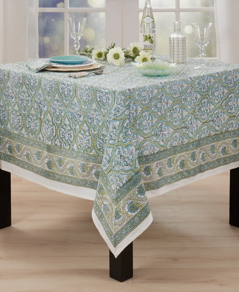 Saro Lifestyle Ornate Floral Border Cotton Tablecloth, 70" x 70"