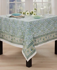 Saro Lifestyle Ornate Floral Border Cotton Tablecloth, 70" x 70"