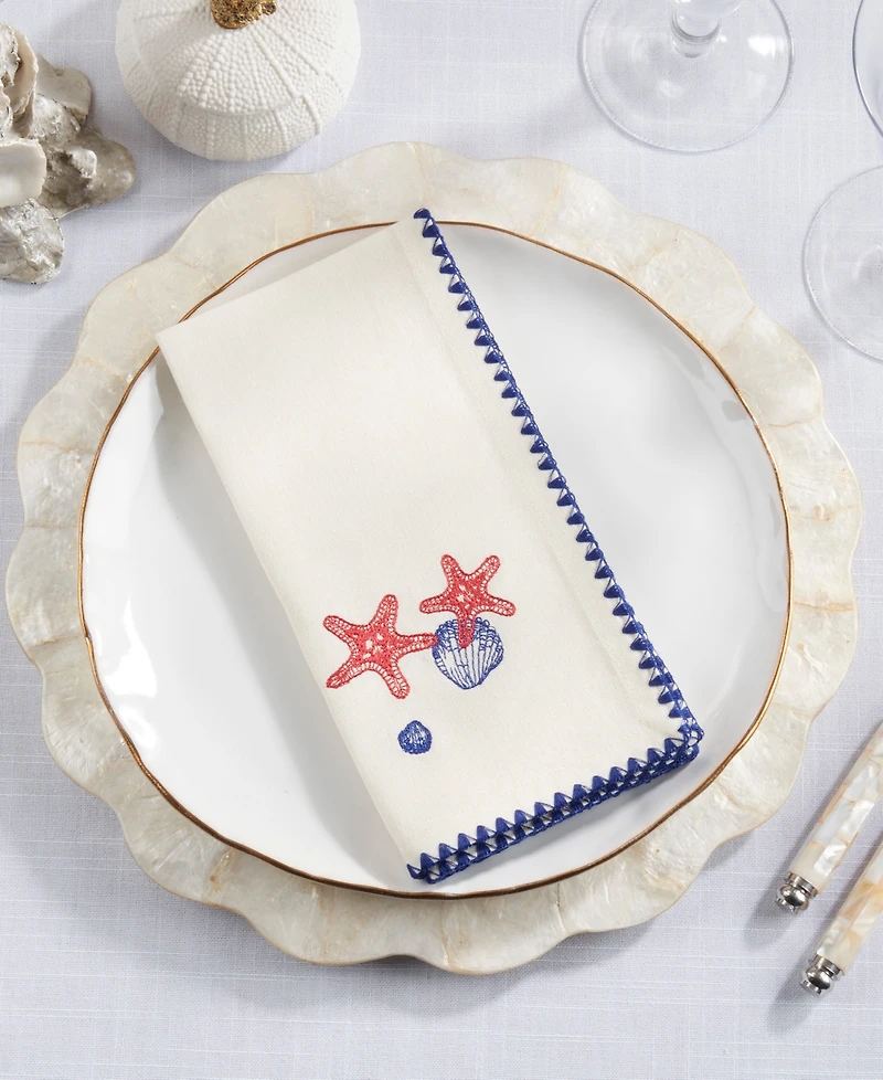 Saro Lifestyle Coastal Motif Cotton Decorative Napkins, Set of 4