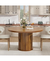 gaomon 47 Inch Round Dining Table for 4-6, Kitchen Table with 2-Layer Storage Shelf and a Drawer, Farmhouse Circle Dinner Table