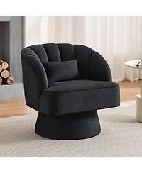 gaomon Modern Swivel Barrel Accent Chair, Upholstered Armchair with Striped Backrest and Comfy Round Lounge Chair