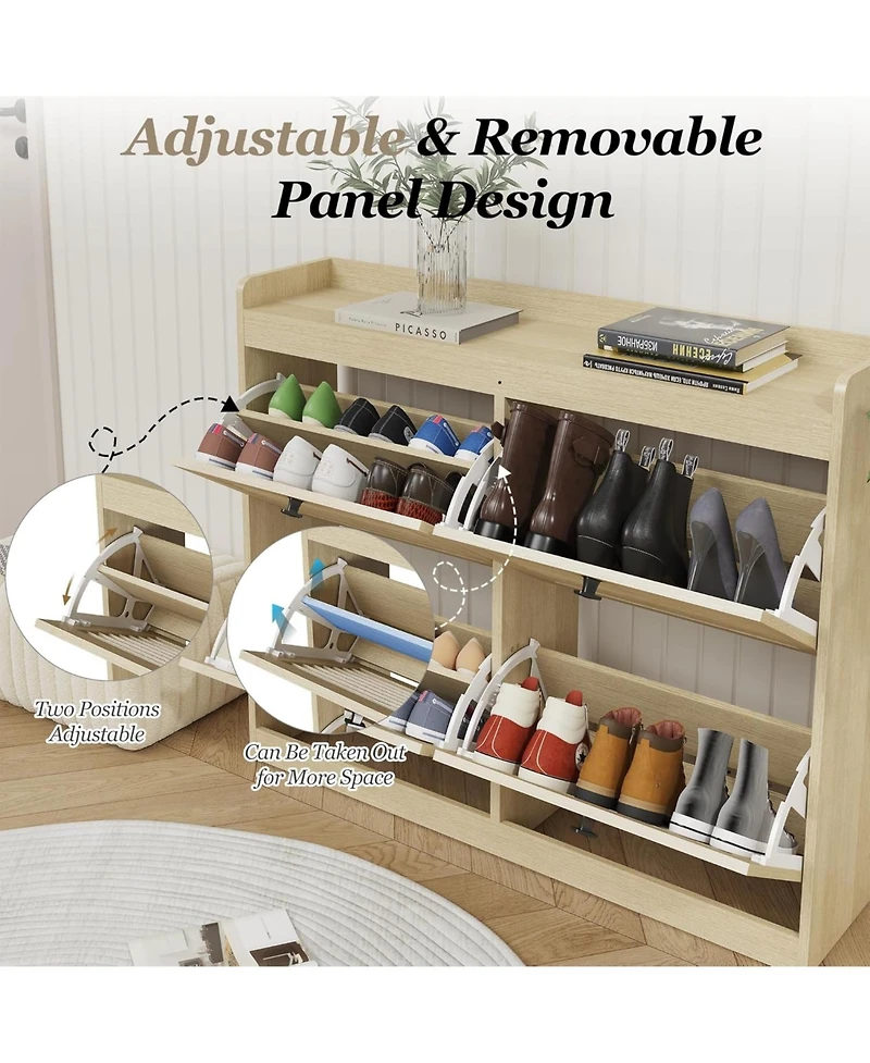 gaomon Large Shoe Storage Cabinet with 4 Flip Drawers, Narrow for Entryway Wooden Legs, Freestanding Hidden Rack Organizer