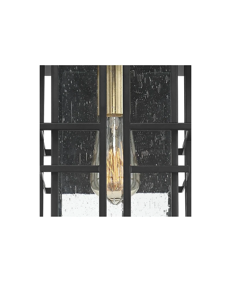 Possini Euro Design Arley Modern Outdoor Wall Light Fixture Black Geometric Frame Seedy Glass for Post Exterior Barn Deck House Porch Yard Patio