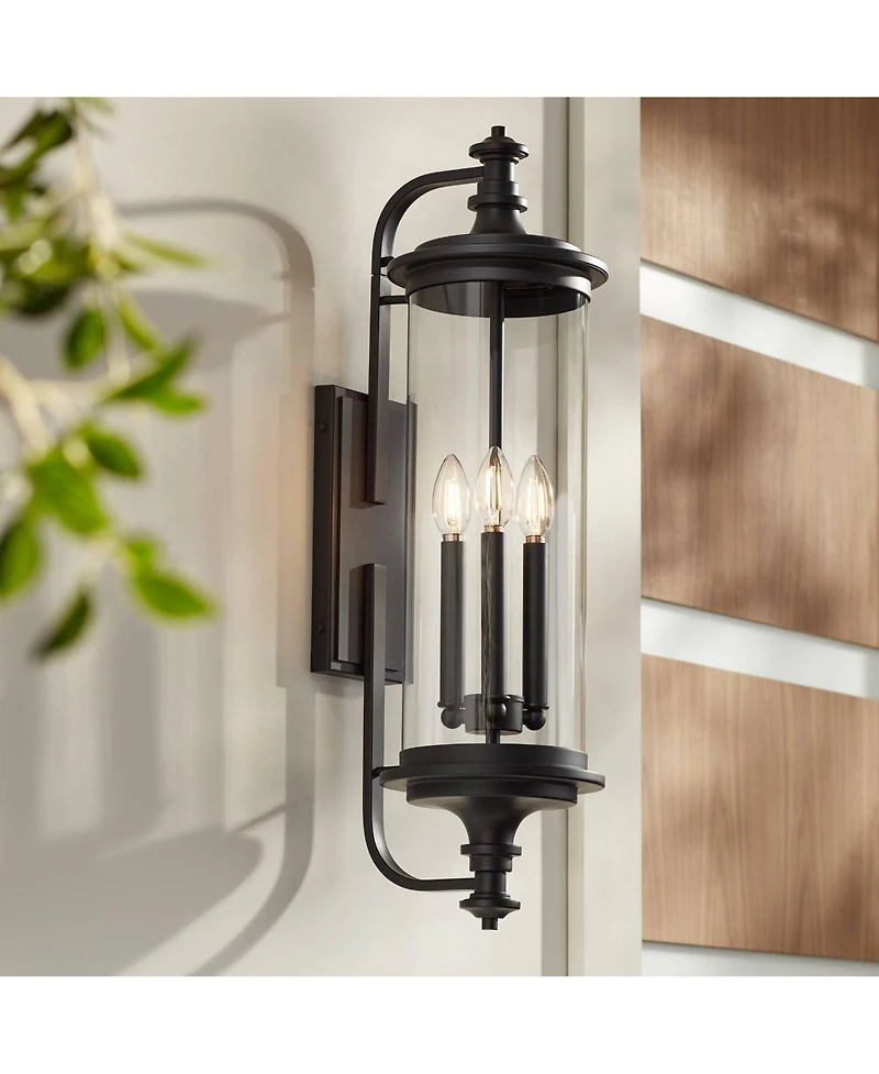 Possini Euro Design Medici Modern Outdoor Wall Light Fixture Clear Glass for Post Exterior Barn Deck House Porch Yard Patio Home Outside