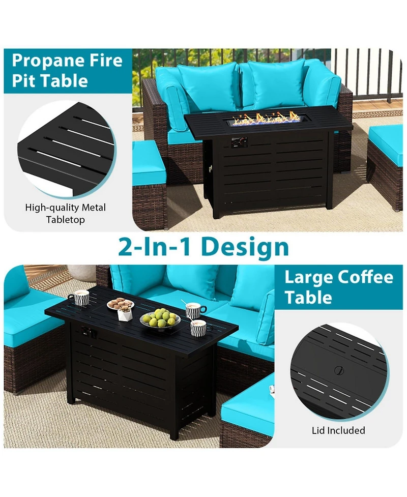 Gouun 5-Piece Rattan Sectional with 60,000 Btu Firepit Coffee Table and Ottoman