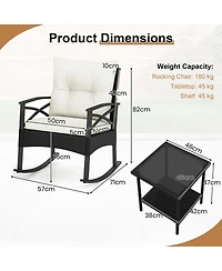 Gouun 3-Piece Rattan Rocking Chair Set with Tiered Side Table