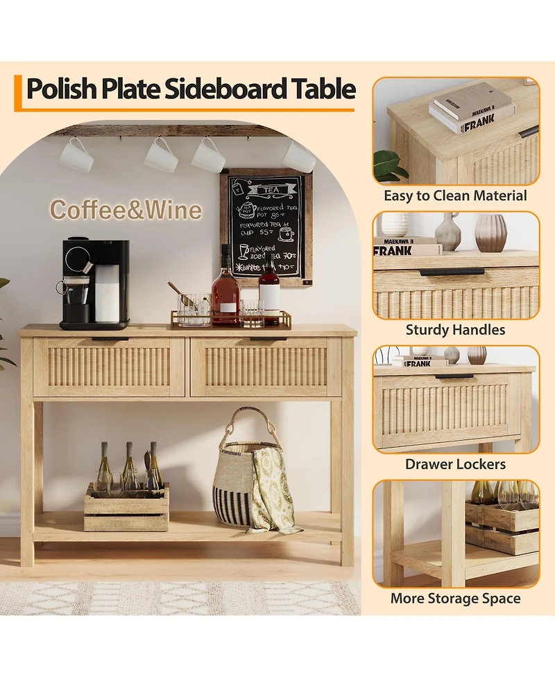 gaomon 43" Farmhouse Wooden Entryway Console Table with 2 Drawers and 2-Tier Storage