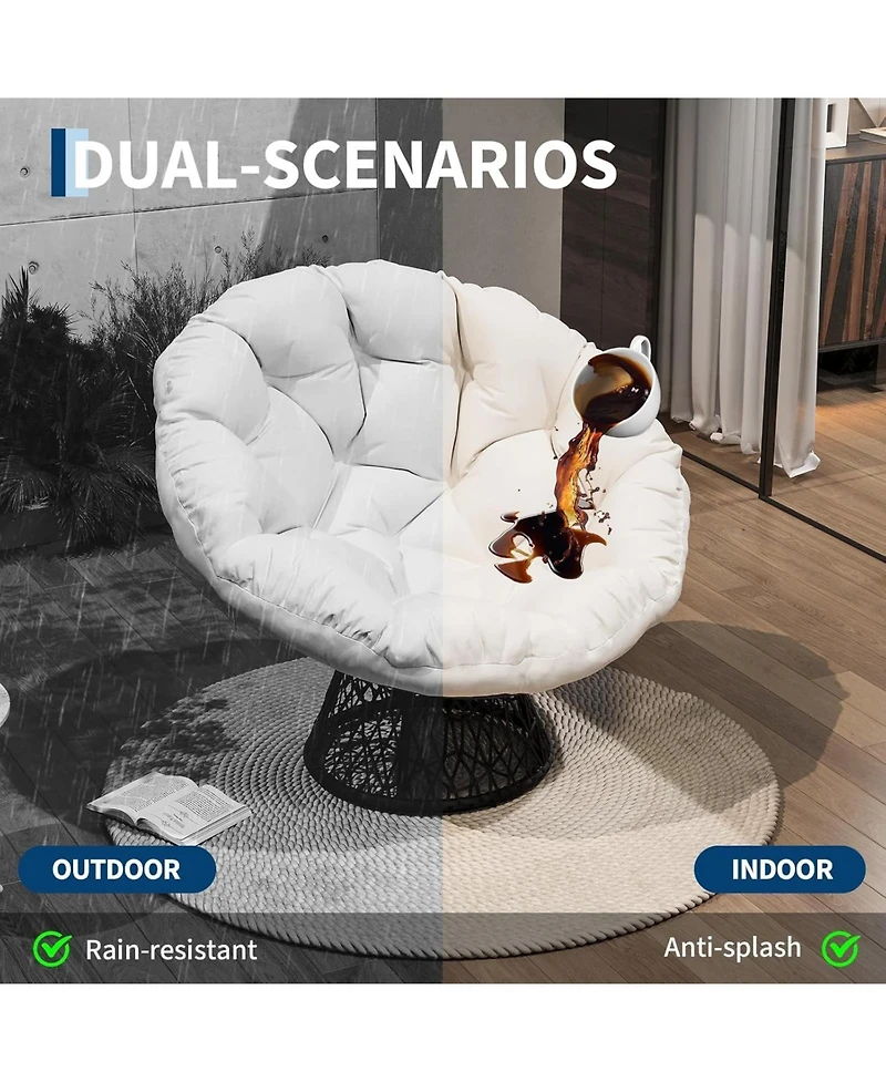gaomon 36" Oversized Outdoor Papasan Chair with 360degree(s) Swivel and Ottoman, Thick Cushion for Backyard Porch Bedroom