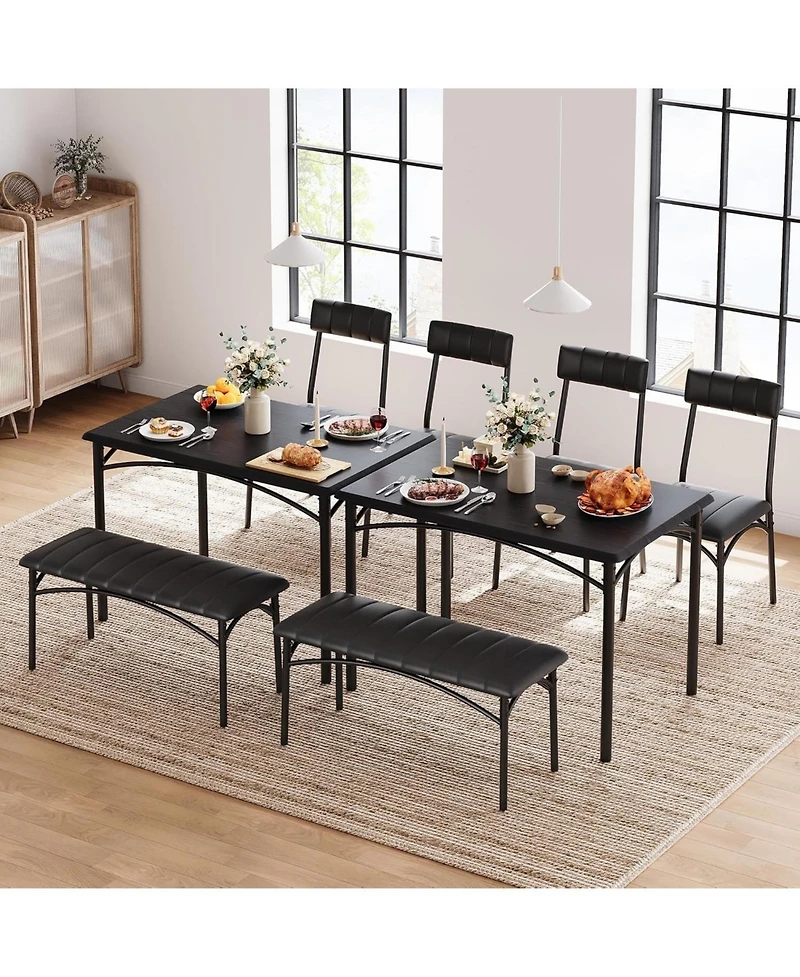 gaomon 4-Person Dining Set with Upholstered Bench and 2 Chairs