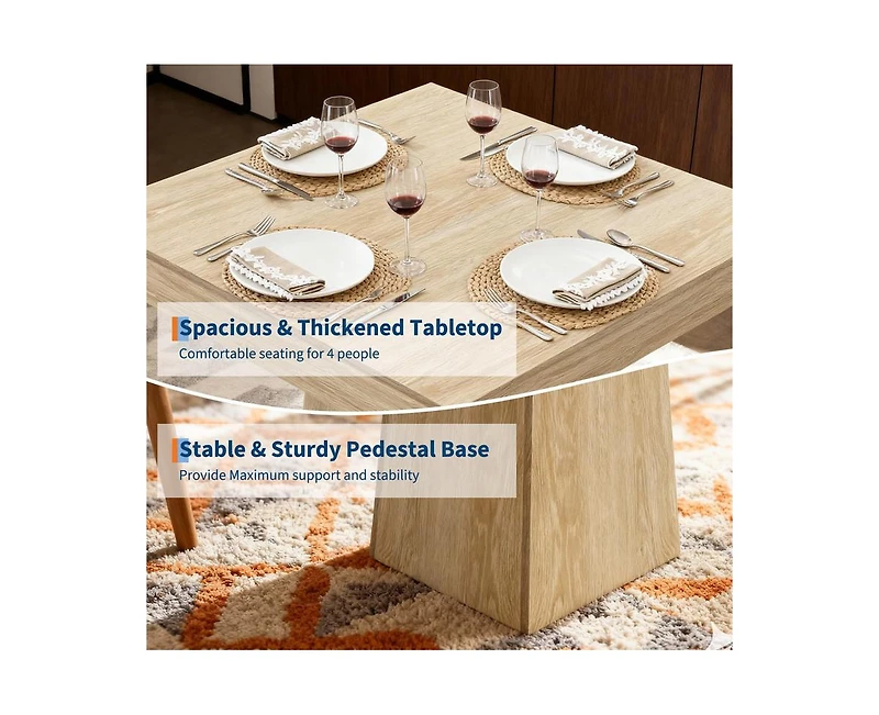 gaomon 4-Person Farmhouse Square Dining Table with Pedestal Base