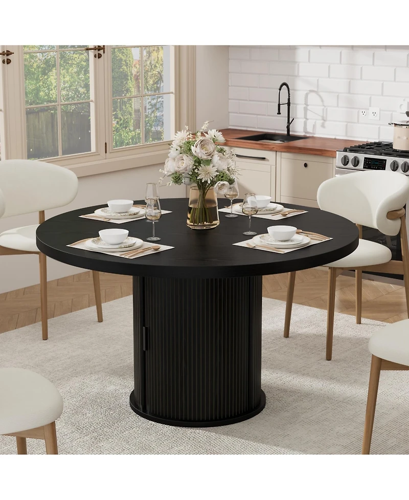 gaomon Round Dining Table, Kitchen Table with 3-Layer Storage Shelf and a Drawer, Farmhouse Dinner Table