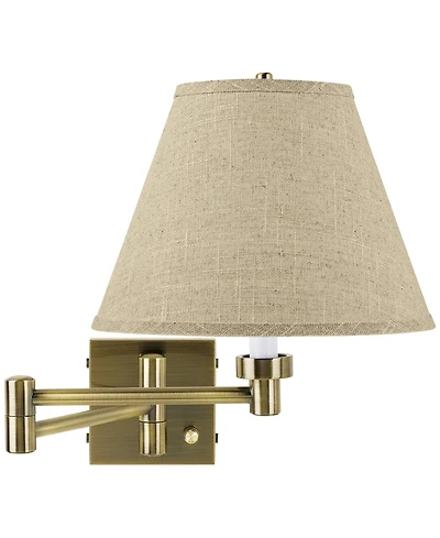 Barnes and Ivy Modern Swing Arm Wall Lamp Antique Brass Plug-In Light Fixture Fine Burlap Empire Shade for Bedroom Bedside Reading