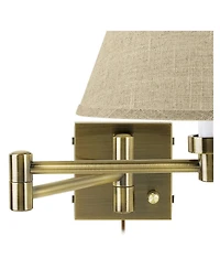 Barnes and Ivy Modern Swing Arm Wall Lamps Set of 2 Antique Brass Plug-In Light Fixture Fine Burlap Empire for Bedroom Living Room