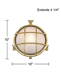 Possini Euro Design Anjali High Industrial Outdoor Wall Light Fixture Mount Porch Bulkhead Weatherproof Gold Brass Finish