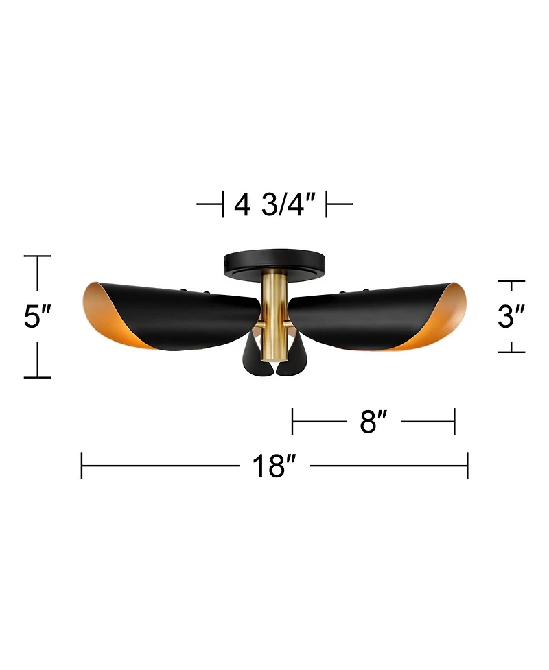 Possini Euro Design Vector Mid Century Modern Semi Flush-Mount Ceiling Light Fixture Kitchen Unique 3-Light Gold Finish