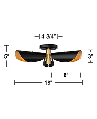 Possini Euro Design Vector Mid Century Modern Semi Flush-Mount Ceiling Light Fixture Kitchen Unique 3-Light Gold Finish