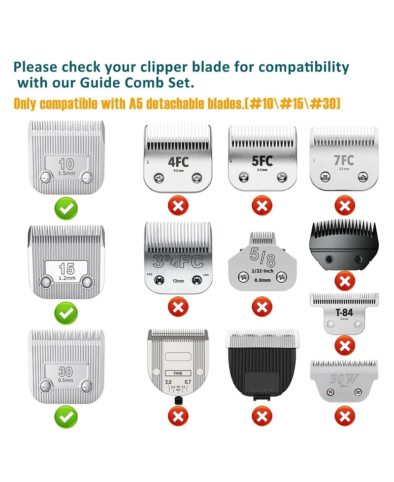Aronkl Stainless Steel Pet Grooming Guide Comb Set for A5 Detachable Clippers 8-Piece