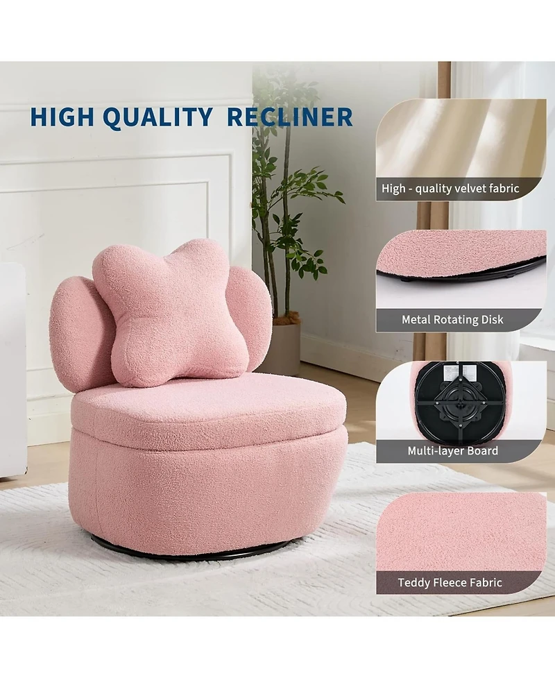 gaomon Teddy Velvet Swivel Accent Chair with Storage,360 Rotating Barrel Chair with Star Pillow,Upholstered Comfy Single Sofa Chair for Living Room