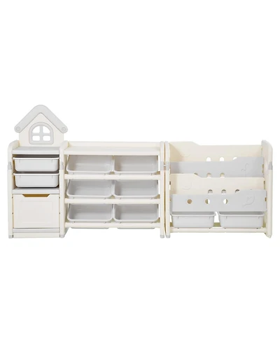 Gouun Kids Toy Storage Organizer with Bookshelf and 10 Bins