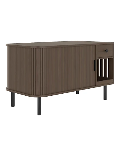 Zeus and Ruta Modern Cat Litter Enclosure with 374 Size Sliding Door Hidden Storage Charging Station Tv Stand End Table