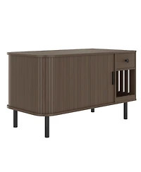 Zeus and Ruta Modern Cat Litter Enclosure with 374 Size Sliding Door Hidden Storage Charging Station Tv Stand End Table